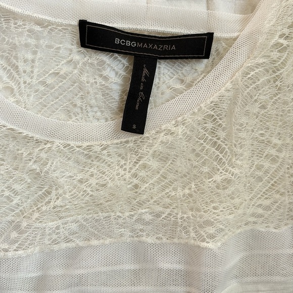 BCBGMaxazaria Navy and White Striped Long Sleeve with Lace accent - Picture 5 of 6